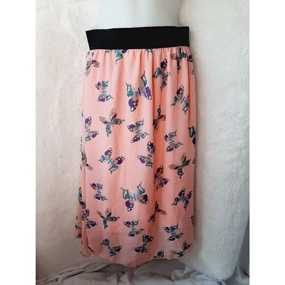 Lularoe Lucy midi pink butterfly skirt - Picture 1 of 3